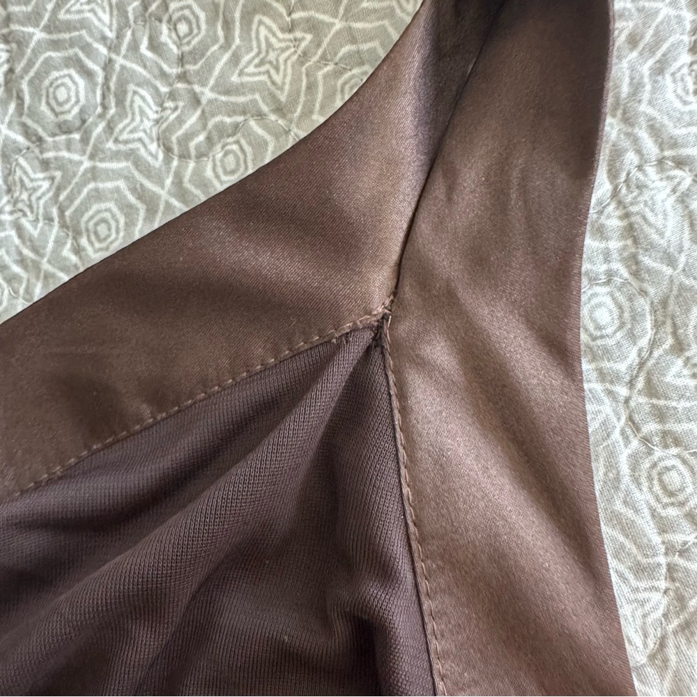 Vintage 90s A. Byer Brown Halter Dress Asymmetrical Sequin Tiered Flutter Size L - Picture 13 of 15